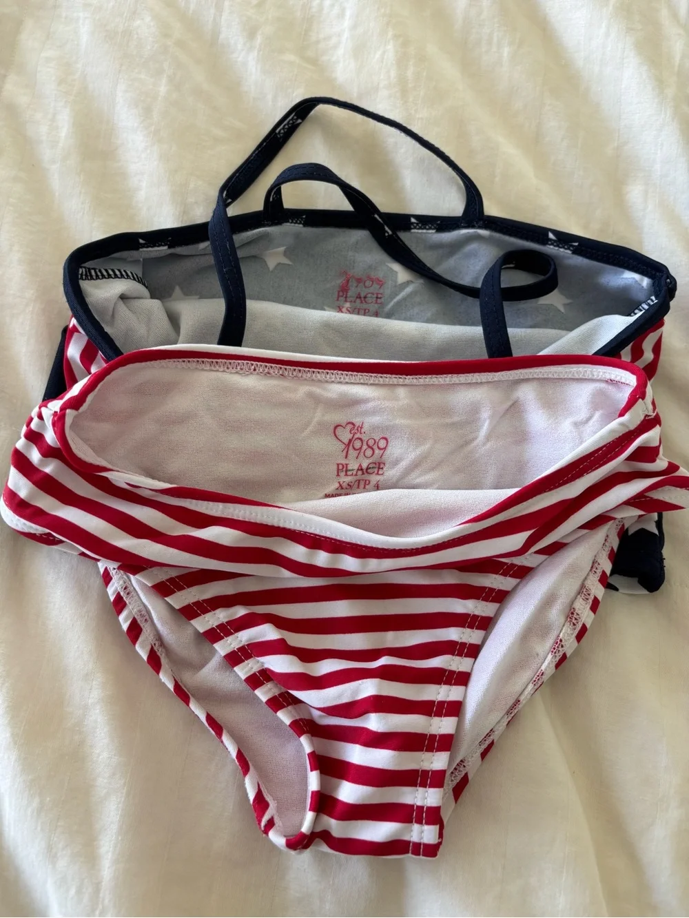 The Children's Place Girls Size 4 Red White Blue Stars 2-Piece swimsuit Bikini